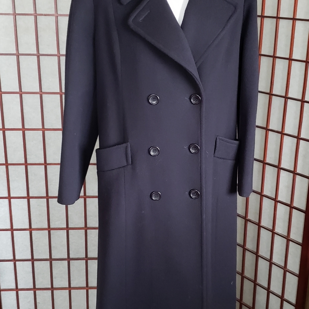 Vintage Larry Levine long wool double breasted coat. Size 10